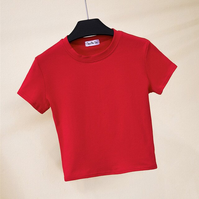 Best Sell O-neck Sexy Crop Top Ladies Short Sleeve T Shirt Tee Shein T-shirt Basic Stretch T-shirts Women Harajuku