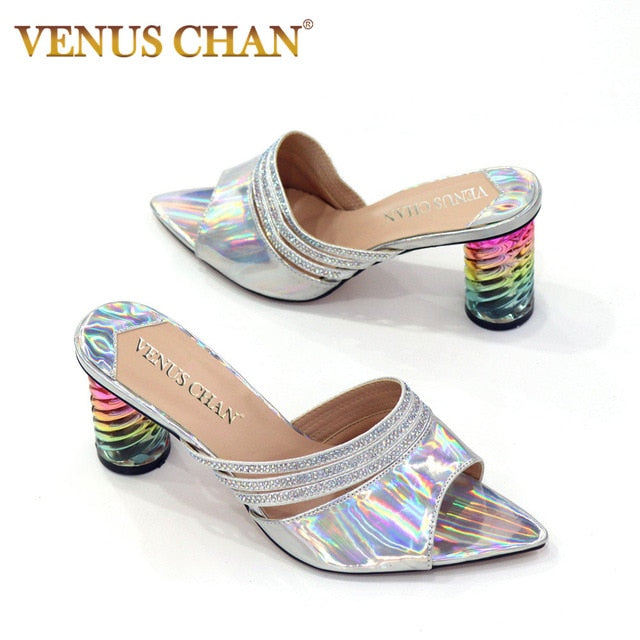 Venus Chan Summer Women Mules Design slippers Sandals Square sole slides High heel 9CM Women shoes Summer Woman size 41 42
