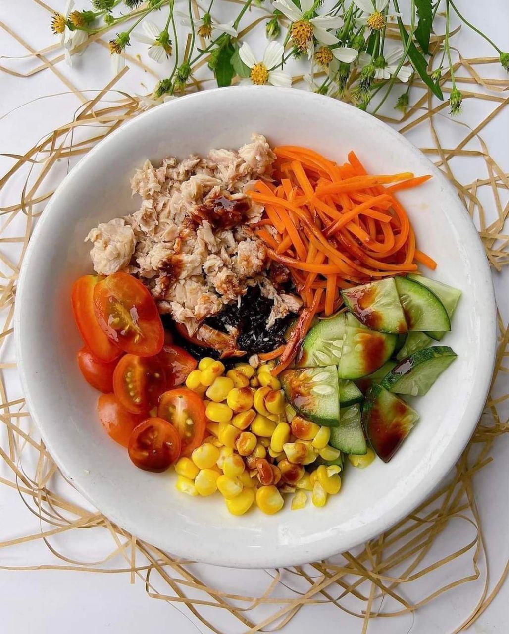 Fishy Fiesta Bowl with Crunchy Veggies and Corn-tastic Sweetness