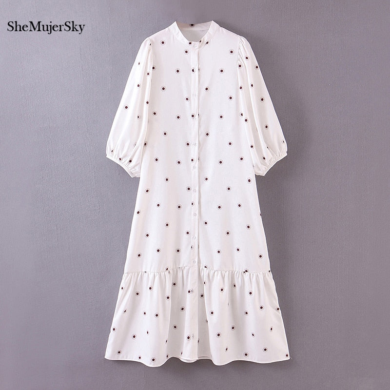 SheMujerSky Floral Midi Dress - Effortless Elegance for Spring Adventures