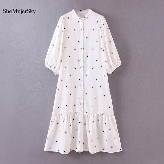 SheMujerSky Floral Midi Dress - Effortless Elegance for Spring Adventures