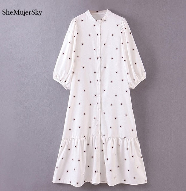 SheMujerSky Floral Midi Dress - Effortless Elegance for Spring Adventures