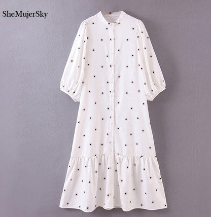 SheMujerSky Floral Midi Dress - Effortless Elegance for Spring Adventures