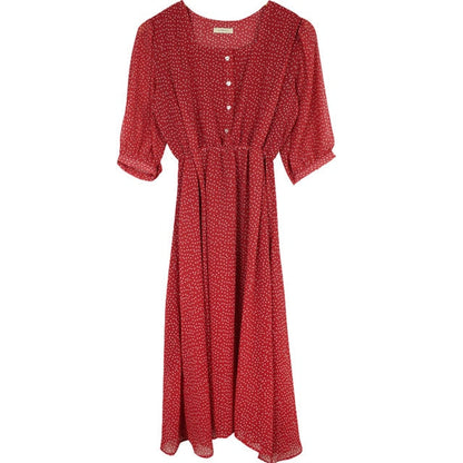 Vintage Square Collar Dot Print Dress - Playful Spring Charm