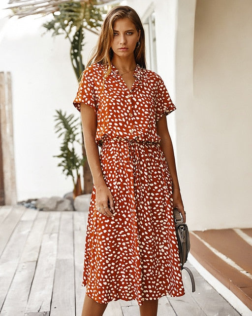 MOXFCIZO Vintage Dots Midi Dress - Capture Timeless Summer Charm