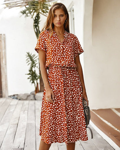 MOXFCIZO Vintage Dots Midi Dress - Capture Timeless Summer Charm