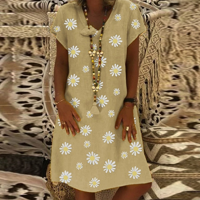 Daisy Polka Dot V-Neck A-Line Dress - Effortless Chic for Summer Days