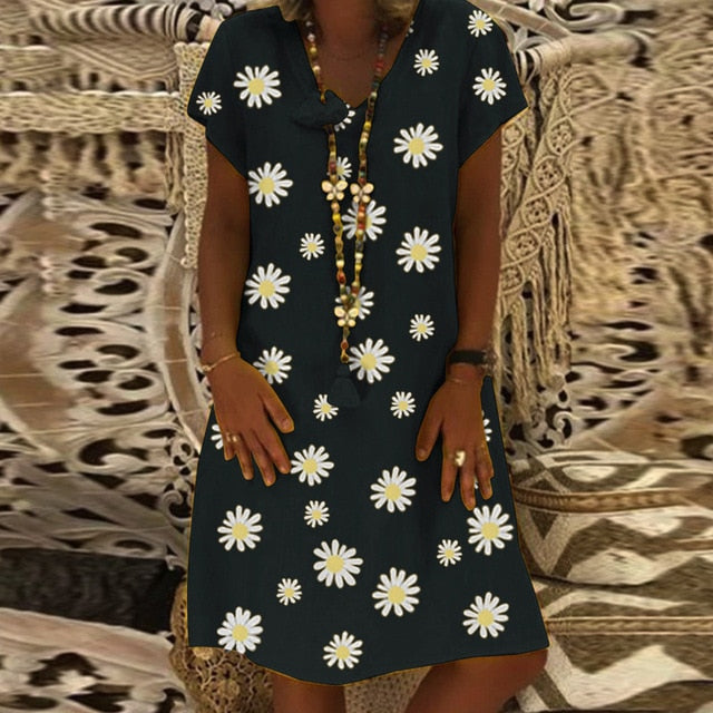 Daisy Polka Dot V-Neck A-Line Dress - Effortless Chic for Summer Days