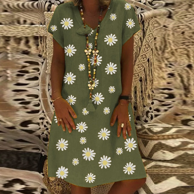 Daisy Polka Dot V-Neck A-Line Dress - Effortless Chic for Summer Days