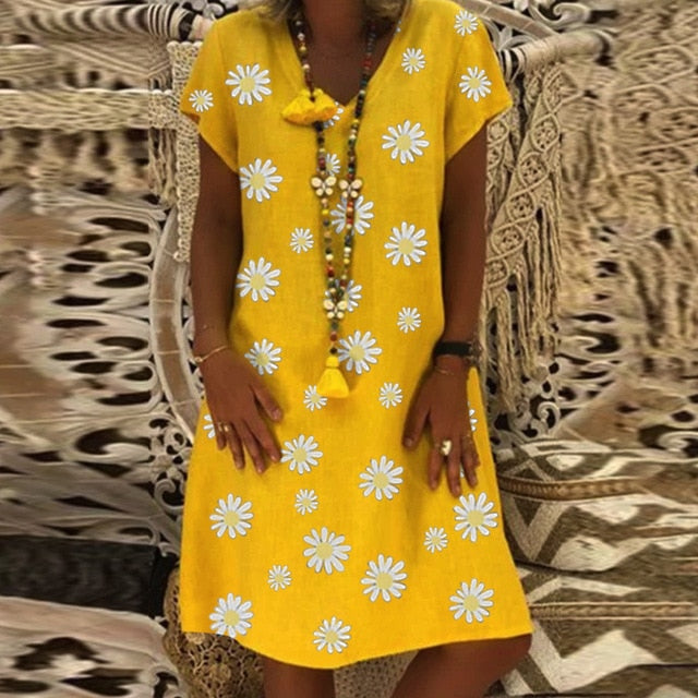Daisy Polka Dot V-Neck A-Line Dress - Effortless Chic for Summer Days