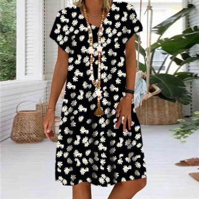 Daisy Polka Dot V-Neck A-Line Dress - Effortless Chic for Summer Days
