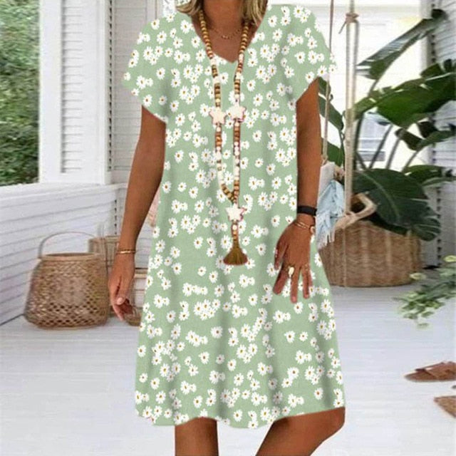 Daisy Polka Dot V-Neck A-Line Dress - Effortless Chic for Summer Days