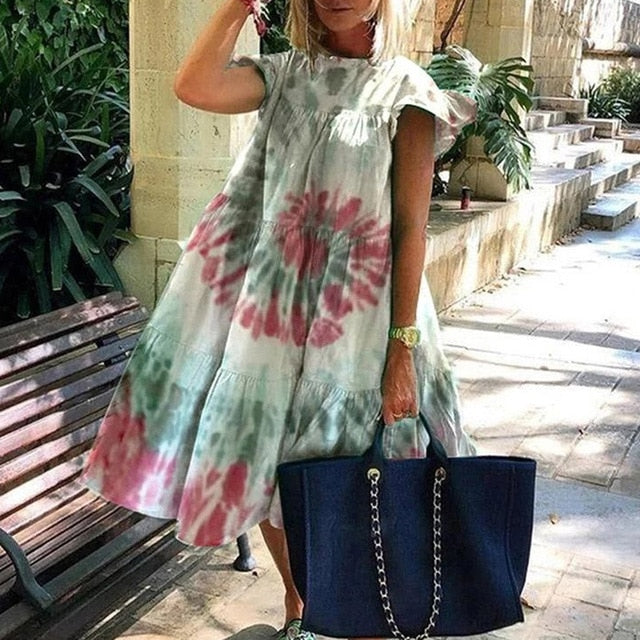 Women's Elegant Daisy Print Dress with Playful Sleeves - Summer Delight