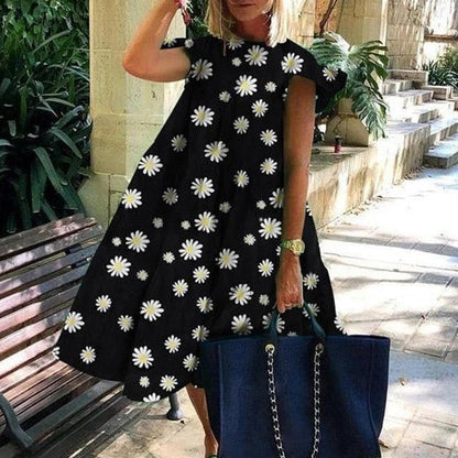 Women's Elegant Daisy Print Dress with Playful Sleeves - Summer Delight