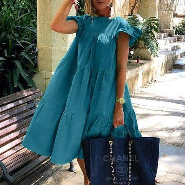 Women's Elegant Daisy Print Dress with Playful Sleeves - Summer Delight