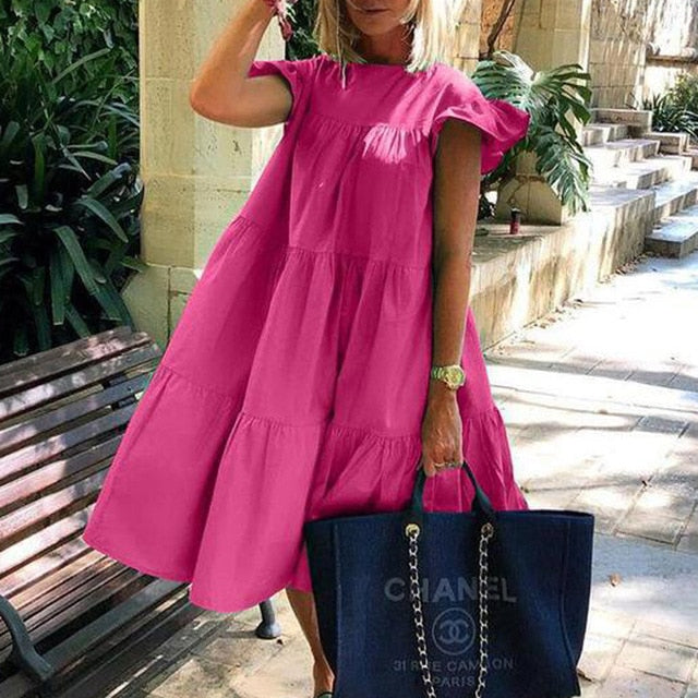 Women's Elegant Daisy Print Dress with Playful Sleeves - Summer Delight