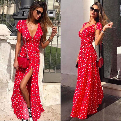 Chic Polka Dot Boho Maxi Dress - Effortless Summer Elegance