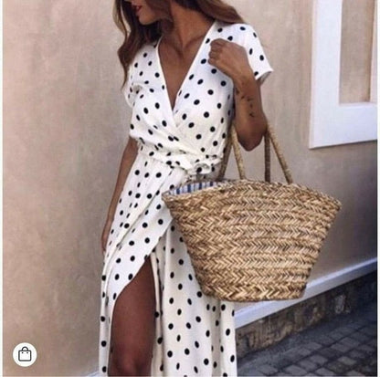 Chic Polka Dot Boho Maxi Dress - Effortless Summer Elegance