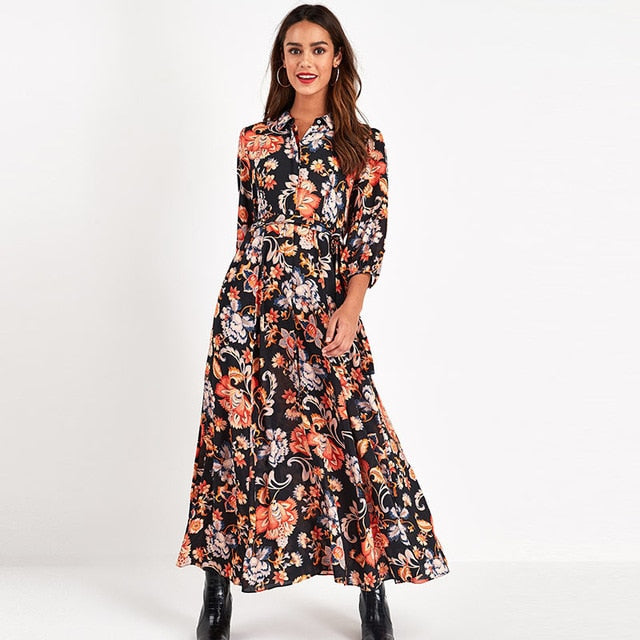 Vintage Floral Print Maxi Dress - Timeless Elegance for Every Occasion