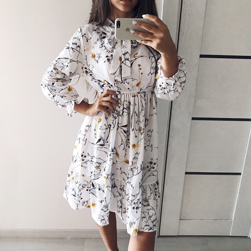 Chiffon Shirt Dress - Vintage Elegance & Autumn Comfort