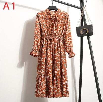 Chiffon Shirt Dress - Vintage Elegance & Autumn Comfort