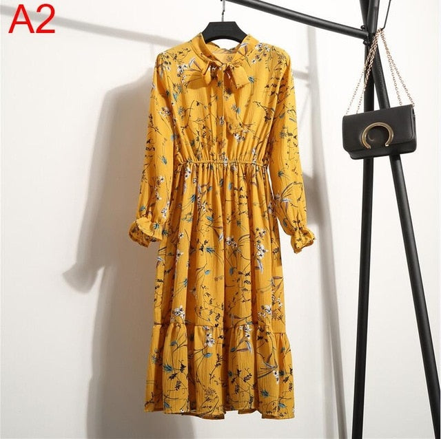Chiffon Shirt Dress - Vintage Elegance & Autumn Comfort