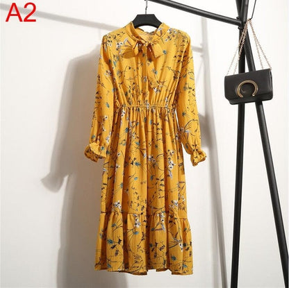 Chiffon Shirt Dress - Vintage Elegance & Autumn Comfort