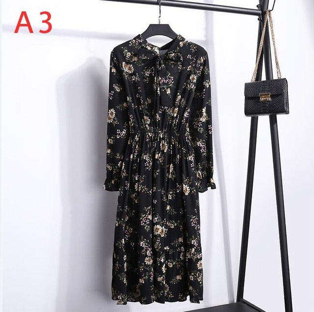 Chiffon Shirt Dress - Vintage Elegance & Autumn Comfort