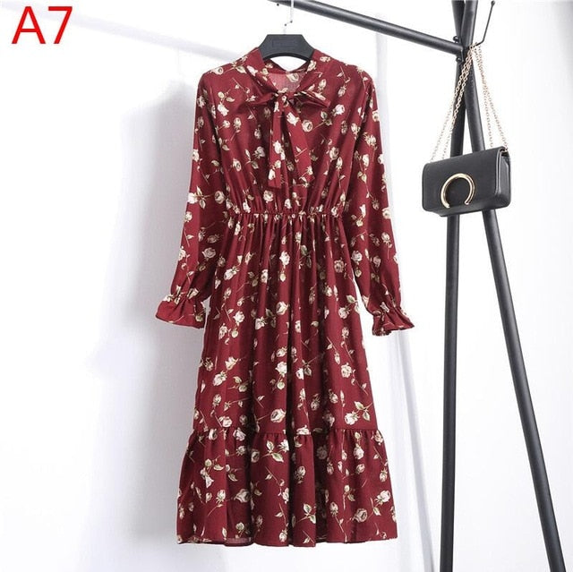Chiffon Shirt Dress - Vintage Elegance & Autumn Comfort