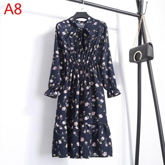 Chiffon Shirt Dress - Vintage Elegance & Autumn Comfort