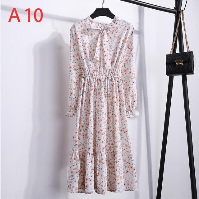 Chiffon Shirt Dress - Vintage Elegance & Autumn Comfort