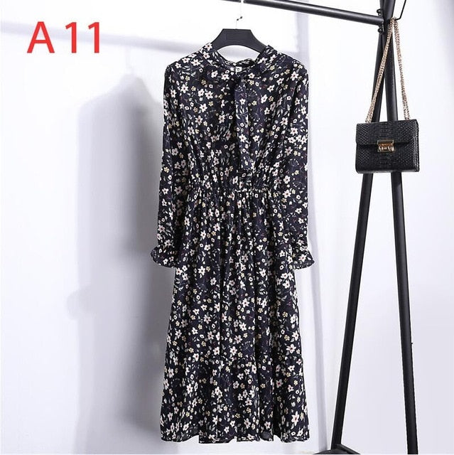 Chiffon Shirt Dress - Vintage Elegance & Autumn Comfort