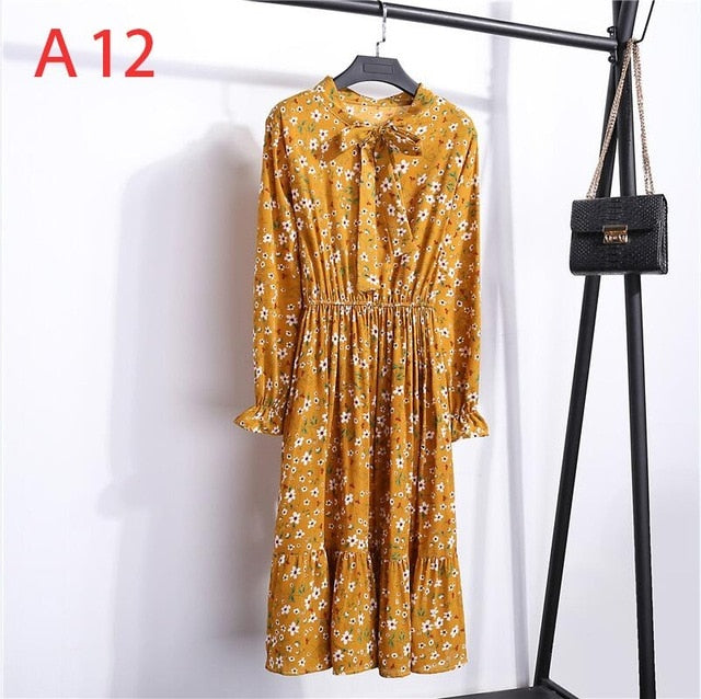 Chiffon Shirt Dress - Vintage Elegance & Autumn Comfort