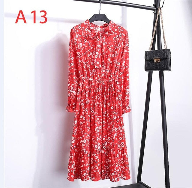 Chiffon Shirt Dress - Vintage Elegance & Autumn Comfort