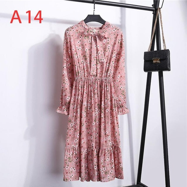Chiffon Shirt Dress - Vintage Elegance & Autumn Comfort