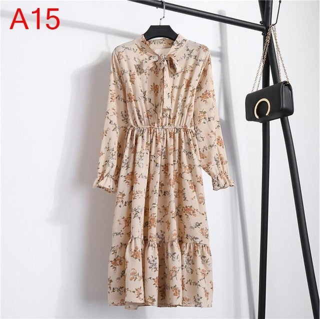 Chiffon Shirt Dress - Vintage Elegance & Autumn Comfort
