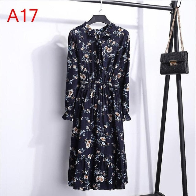 Chiffon Shirt Dress - Vintage Elegance & Autumn Comfort