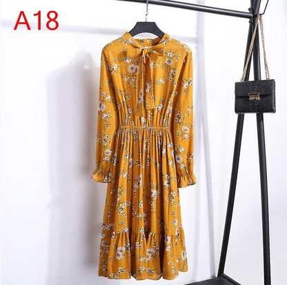 Chiffon Shirt Dress - Vintage Elegance & Autumn Comfort