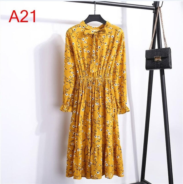 Chiffon Shirt Dress - Vintage Elegance & Autumn Comfort