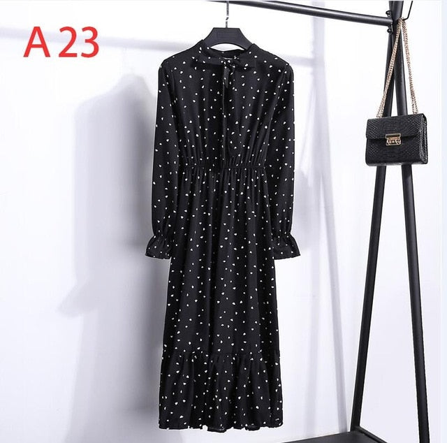 Chiffon Shirt Dress - Vintage Elegance & Autumn Comfort