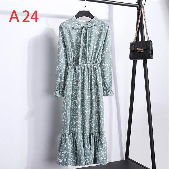 Chiffon Shirt Dress - Vintage Elegance & Autumn Comfort