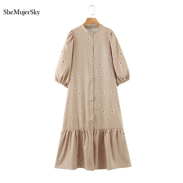 SheMujerSky Floral Midi Dress - Effortless Elegance for Spring Adventures