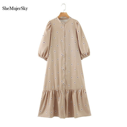 SheMujerSky Floral Midi Dress - Effortless Elegance for Spring Adventures
