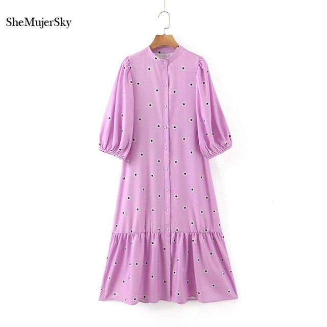 SheMujerSky Floral Midi Dress - Effortless Elegance for Spring Adventures
