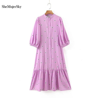 SheMujerSky Floral Midi Dress - Effortless Elegance for Spring Adventures