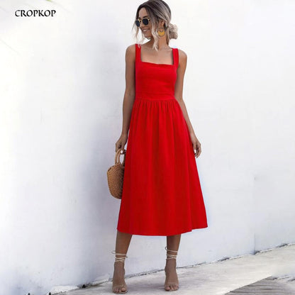 Backless Casual Midi Sundress - Effortless Elegance for Modern Women