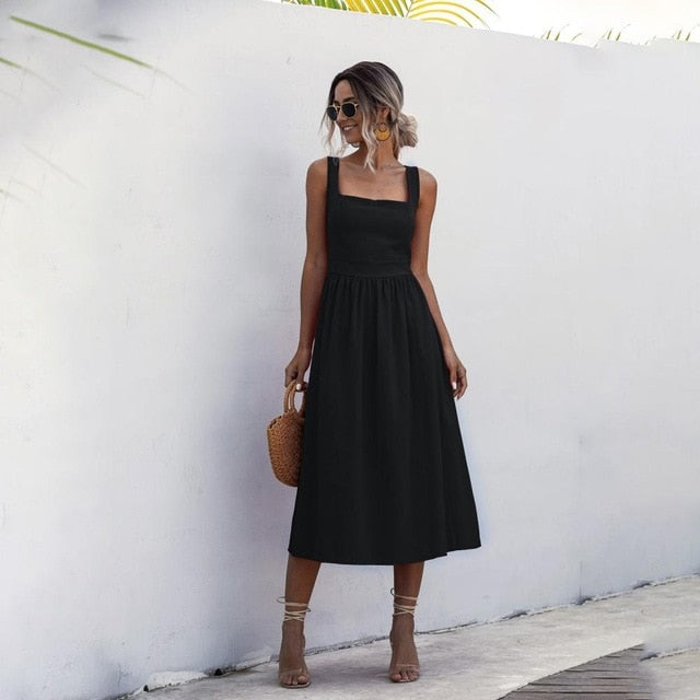 Backless Casual Midi Sundress - Effortless Elegance for Modern Women