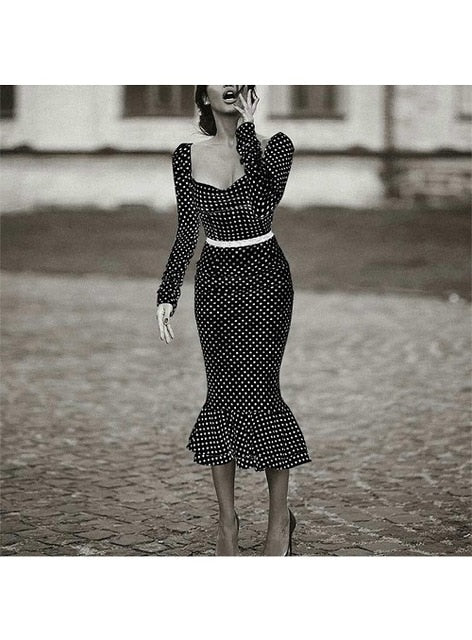 Chic White Polka-Dot Midi Dress - Versatile Elegance for Every Occasion