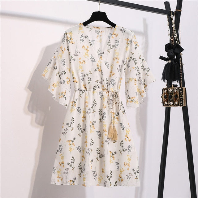 MSFILIA Airy Chiffon Dress - V-Neck Elegance with Sweet Ruffles