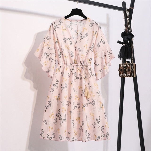 MSFILIA Airy Chiffon Dress - V-Neck Elegance with Sweet Ruffles